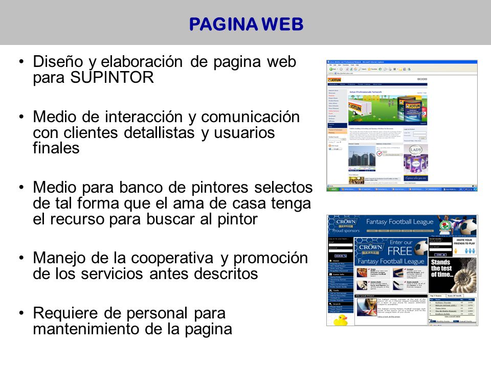 PAGINA WEB Diseño y elaboración de pagina web para SUPINTOR
