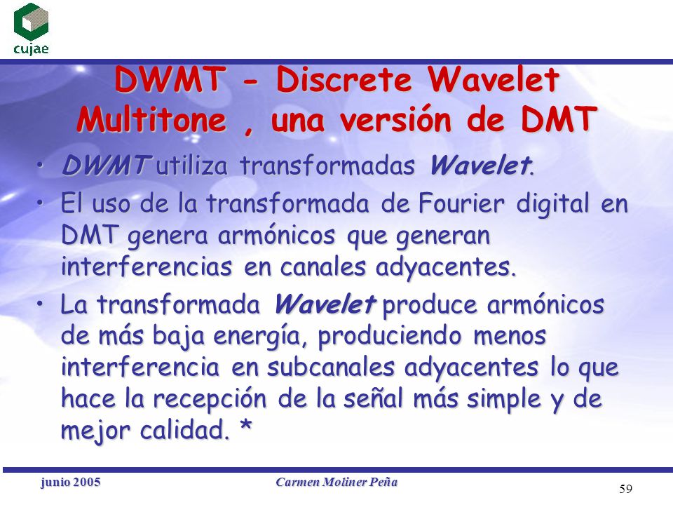 DWMT - Discrete Wavelet Multitone , una versión de DMT
