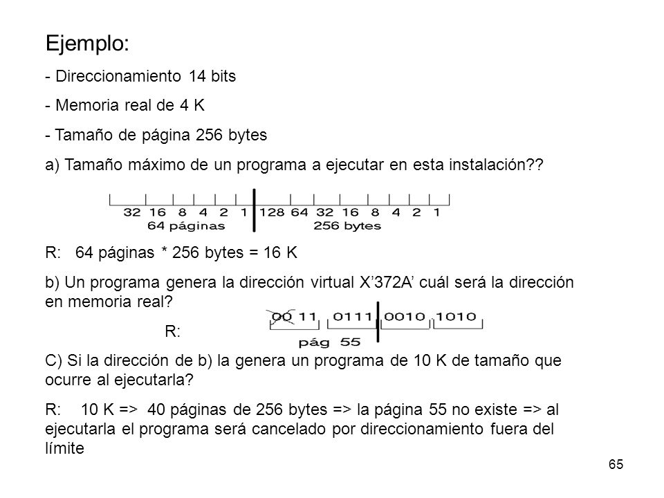 Ejemplo: - Direccionamiento 14 bits - Memoria real de 4 K