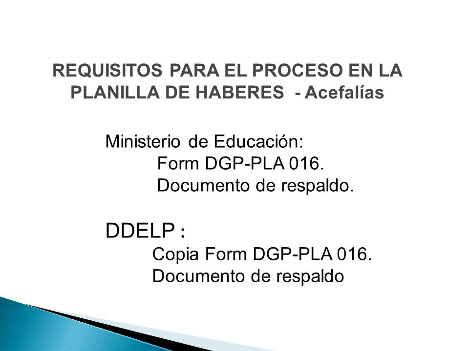 REQUISITOS PARA EL PROCESO EN LA PLANILLA DE HABERES - Acefalías