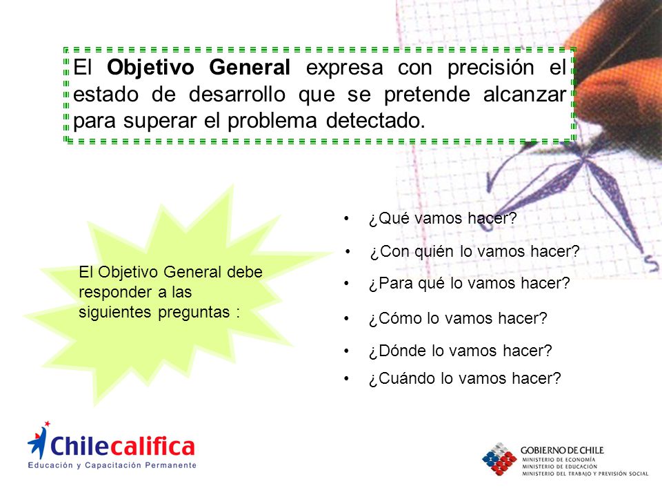 El Objetivo General expresa con precisión el estado de desarrollo que se pretende alcanzar para superar el problema detectado.
