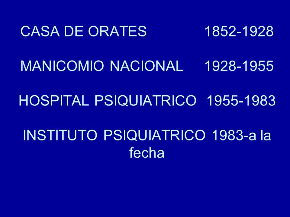 CASA DE ORATES MANICOMIO NACIONAL HOSPITAL PSIQUIATRICO INSTITUTO PSIQUIATRICO 1983-a la fecha