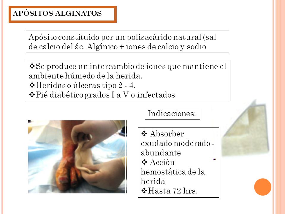 Heridas o úlceras tipo Pié diabético grados I a V o infectados.