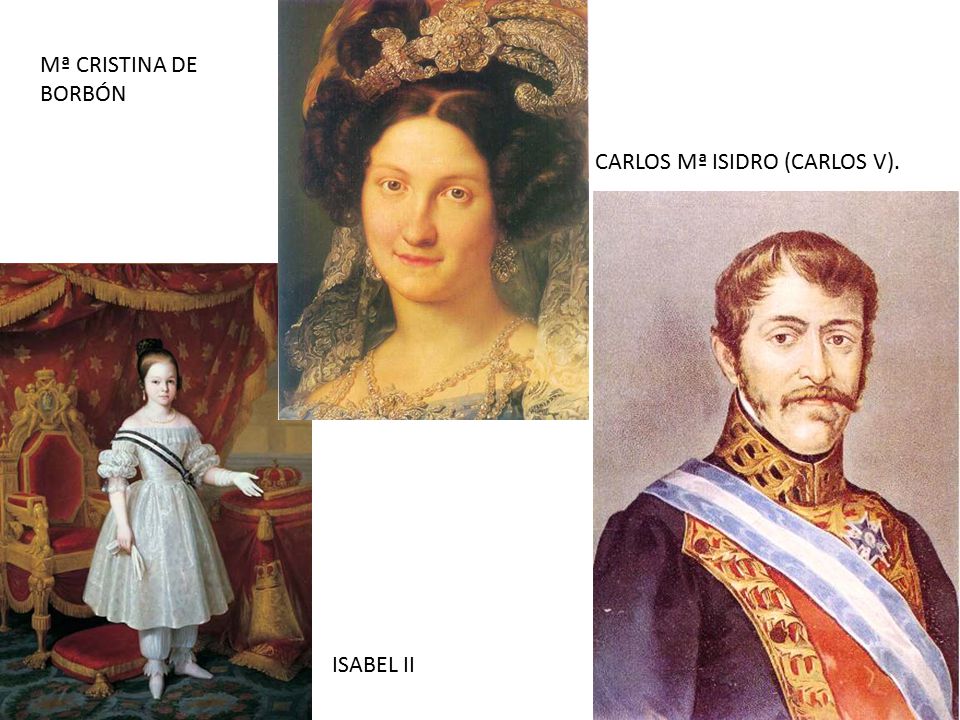 Mª CRISTINA DE BORBÓN CARLOS Mª ISIDRO (CARLOS V). ISABEL II