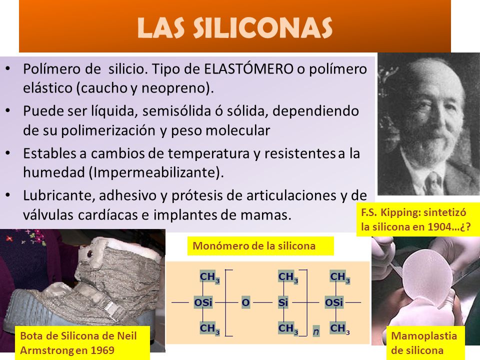 LAS SILICONAS Polímero de silicio. Tipo de ELASTÓMERO o polímero elástico (caucho y neopreno).