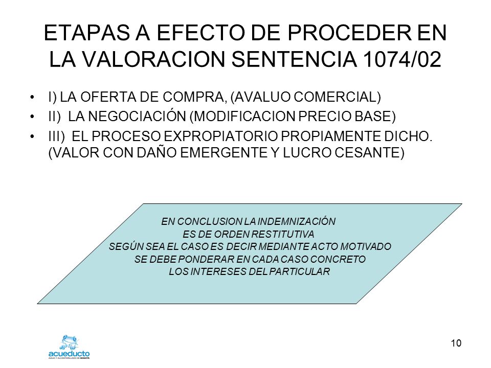 ETAPAS A EFECTO DE PROCEDER EN LA VALORACION SENTENCIA 1074/02