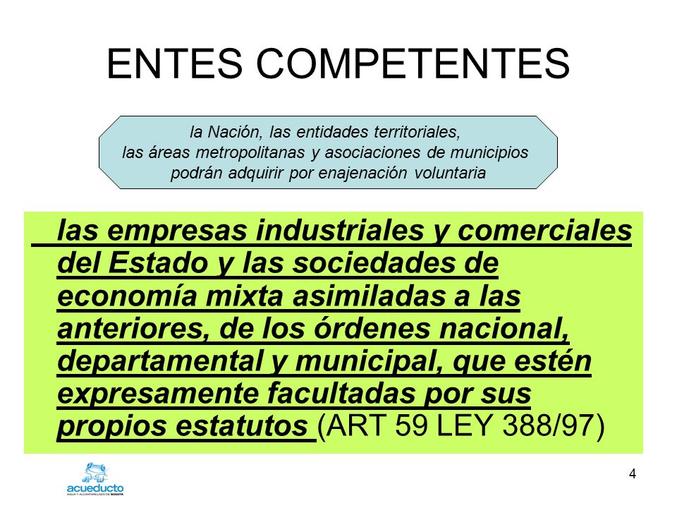 ENTES COMPETENTES la Nación, las entidades territoriales, las áreas metropolitanas y asociaciones de municipios.