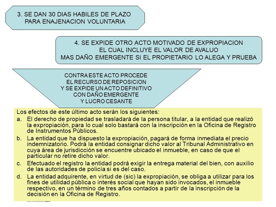 3. SE DAN 30 DIAS HABILES DE PLAZO PARA ENAJENACION VOLUNTARIA