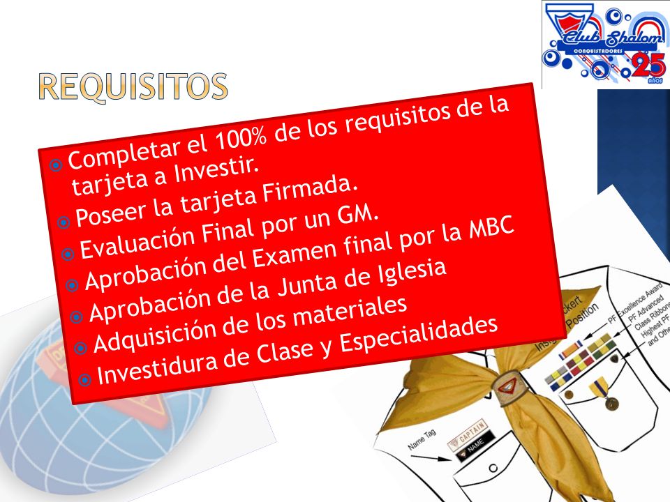 REQUISITOS Completar el 100% de los requisitos de la tarjeta a Investir. Poseer la tarjeta Firmada.