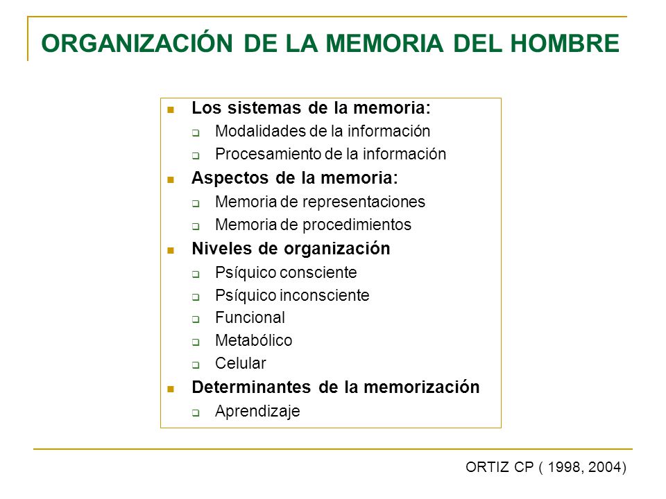 ORGANIZACIÓN DE LA MEMORIA DEL HOMBRE