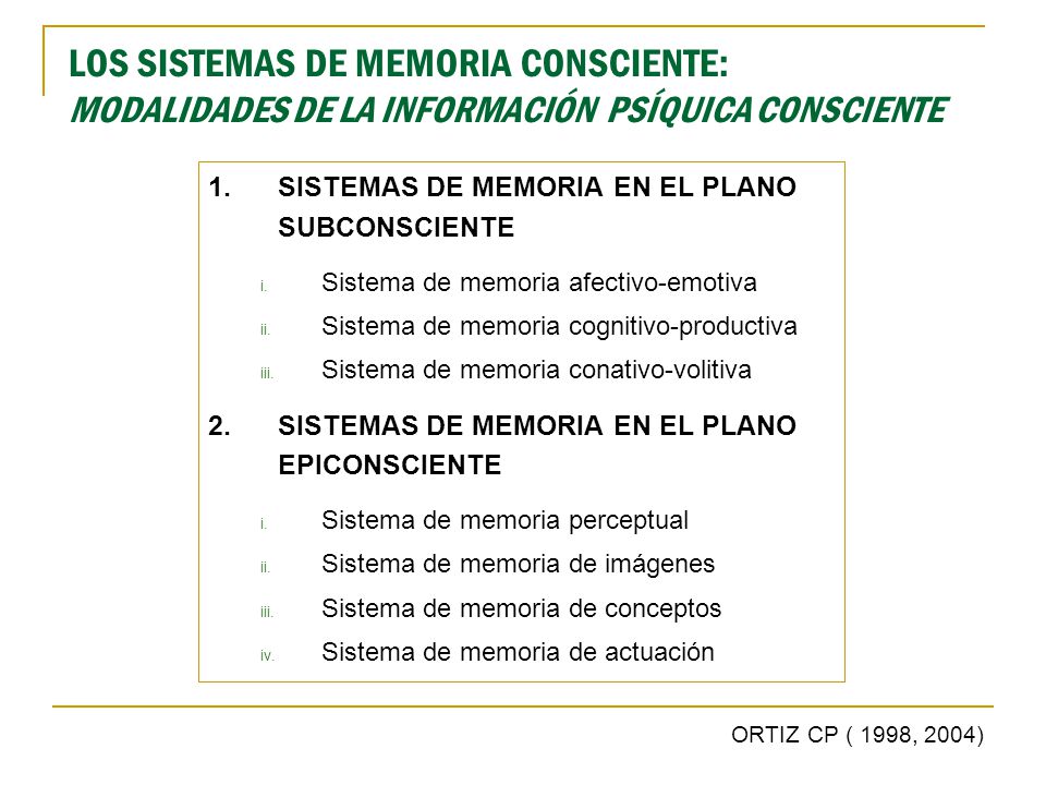 LOS SISTEMAS DE MEMORIA CONSCIENTE: MODALIDADES DE LA INFORMACIÓN PSÍQUICA CONSCIENTE