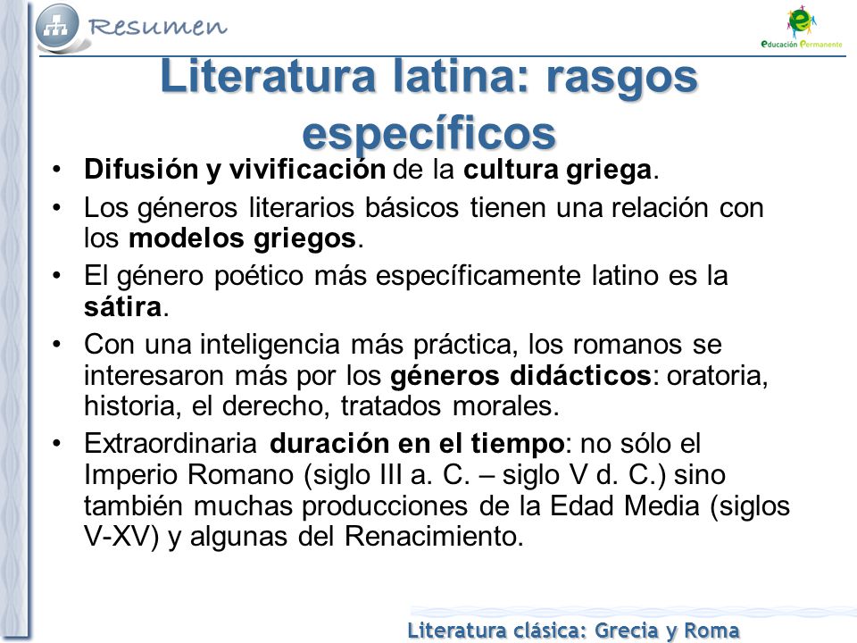Literatura latina: rasgos específicos