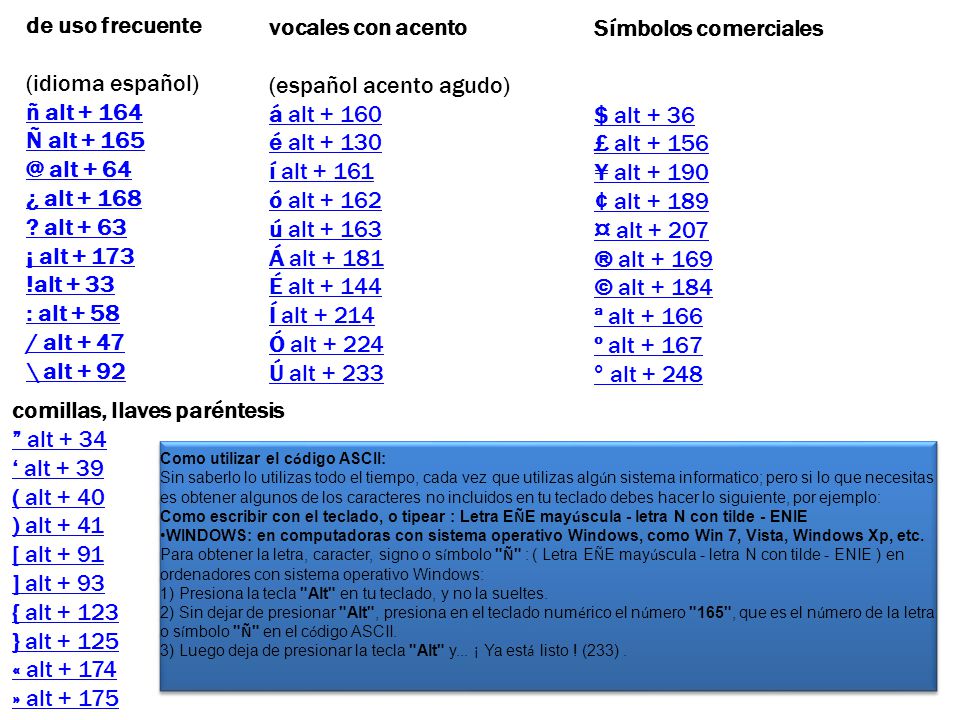 (español acento agudo) á alt é alt í alt ó alt