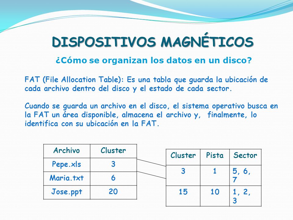 DISPOSITIVOS MAGNÉTICOS ¿Cómo se organizan los datos en un disco