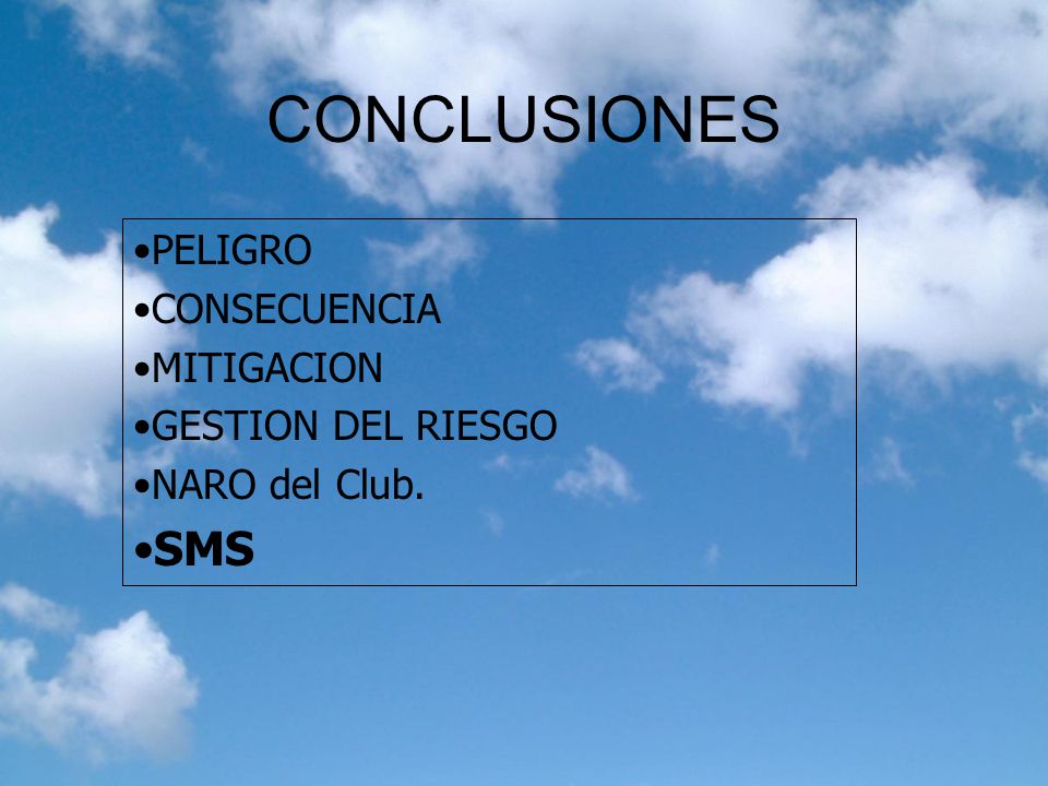 PELIGRO CONSECUENCIA MITIGACION GESTION DEL RIESGO NARO del Club. SMS