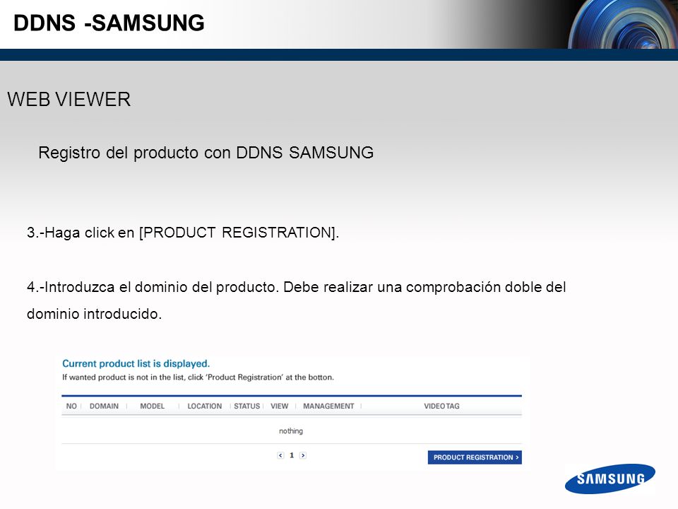 DDNS -SAMSUNG WEB VIEWER Registro del producto con DDNS SAMSUNG