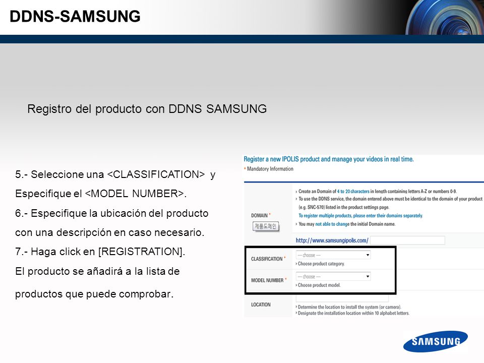 DDNS-SAMSUNG Registro del producto con DDNS SAMSUNG