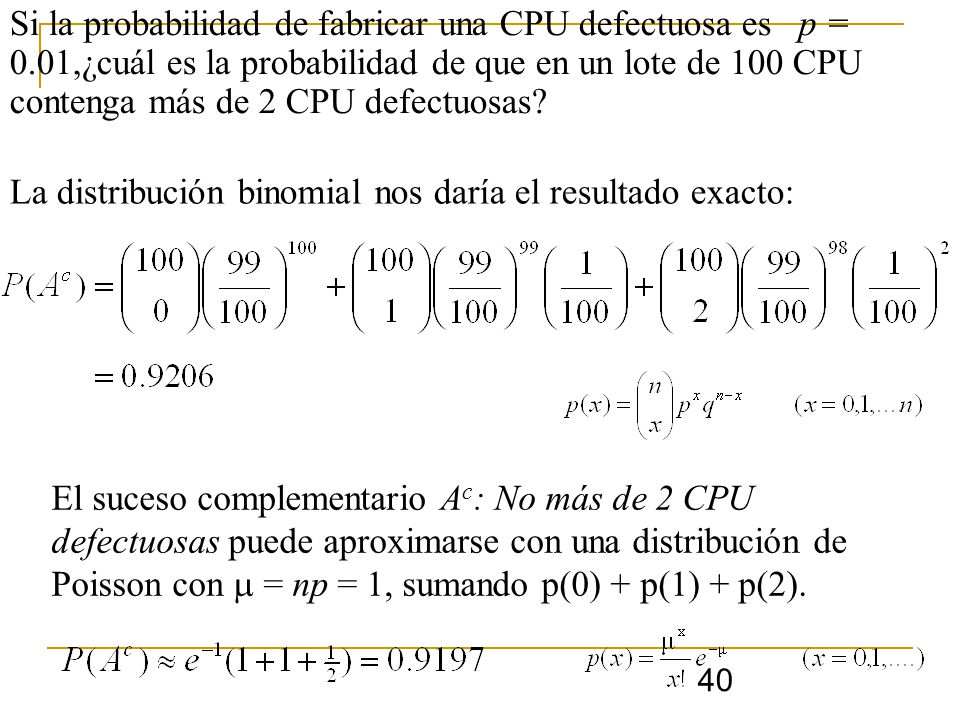Si la probabilidad de fabricar una CPU defectuosa es p = 0