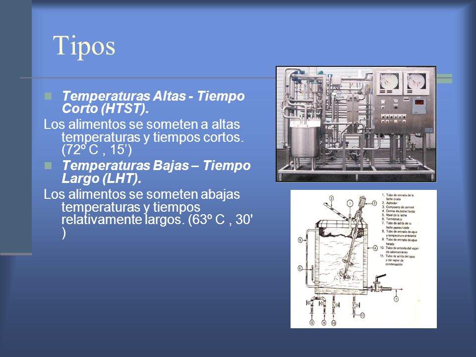 Tipos Temperaturas Altas - Tiempo Corto (HTST).