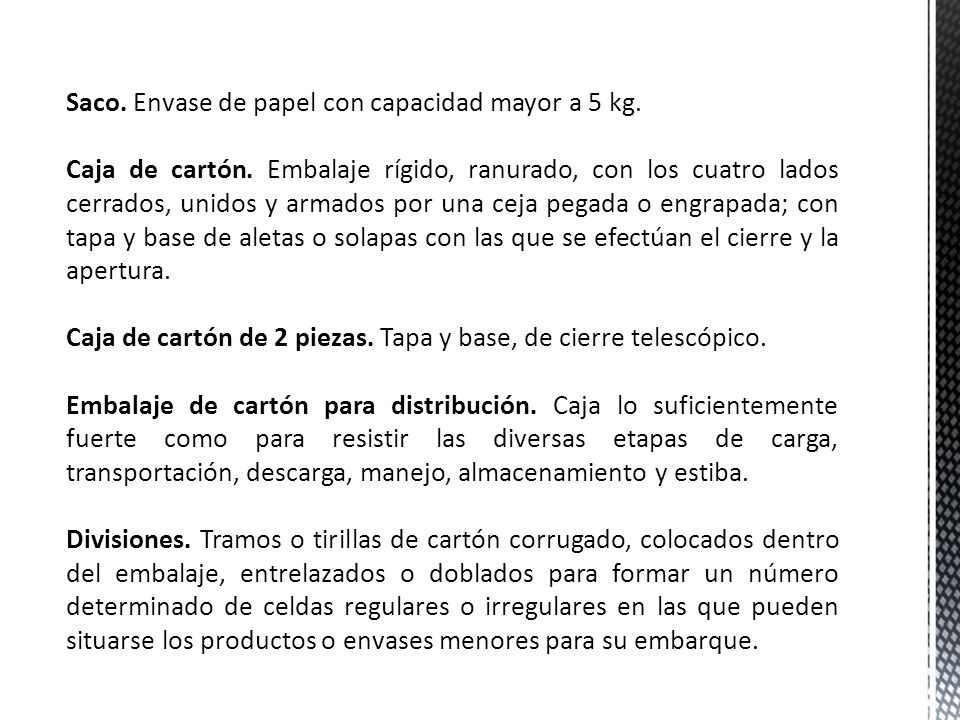 Saco. Envase de papel con capacidad mayor a 5 kg.