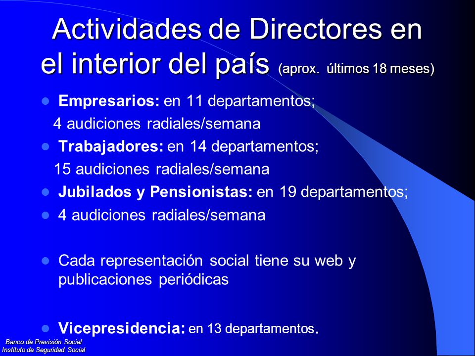 Actividades de Directores en el interior del país (aprox