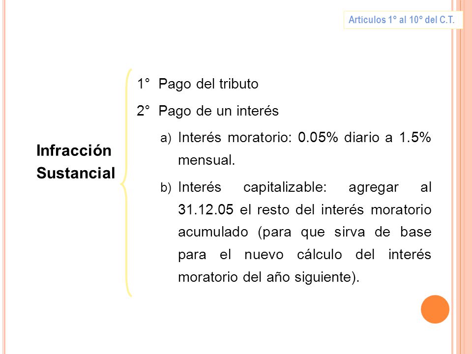 Infracción Sustancial 1° Pago del tributo 2° Pago de un interés