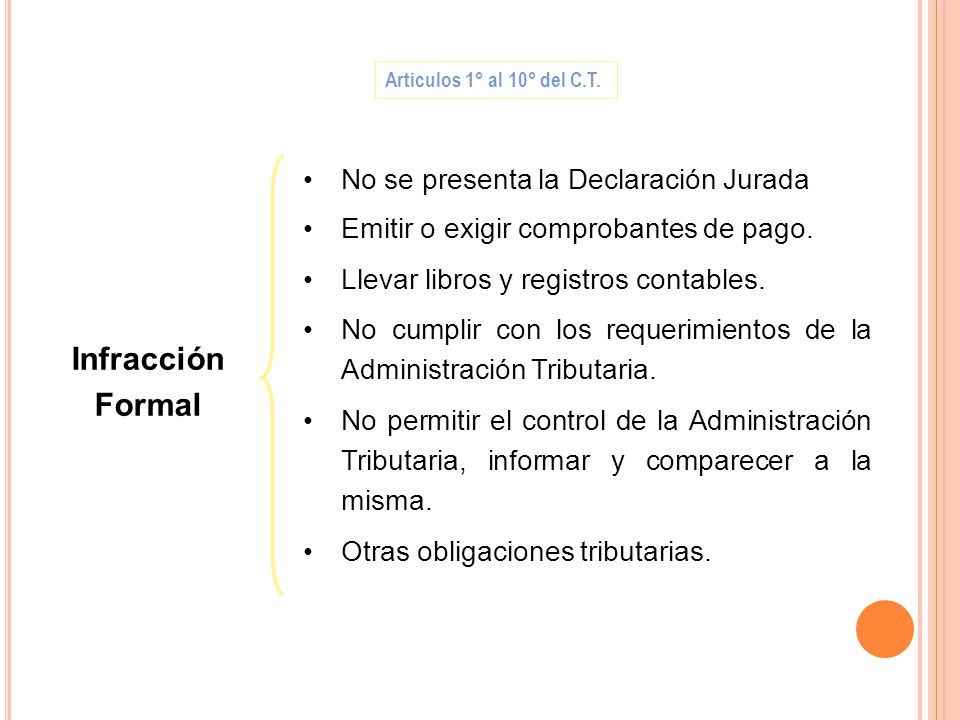 Infracción Formal No se presenta la Declaración Jurada