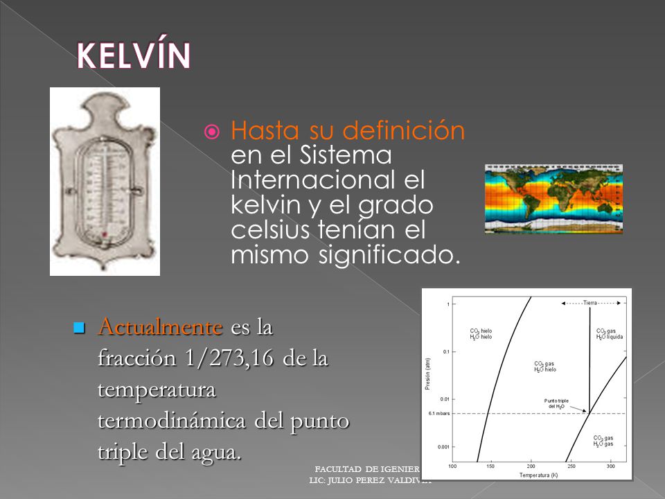 KELVÍN Hasta su definición en el Sistema Internacional el kelvin y el grado celsius tenían el mismo significado.