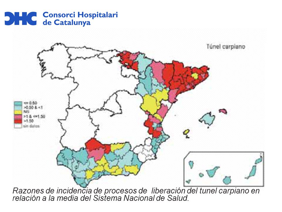 Razones de incidencia de procesos de liberación del tunel carpiano en relación a la media del Sistema Nacional de Salud.