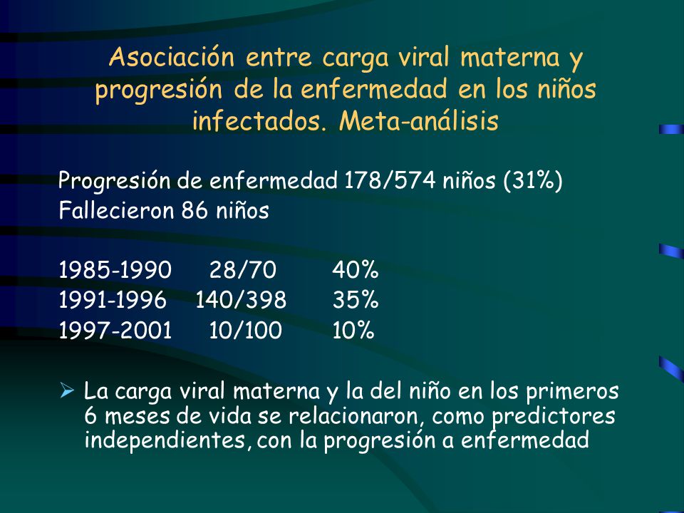 Asociación entre carga viral materna y progresión de la enfermedad en los niños infectados. Meta-análisis