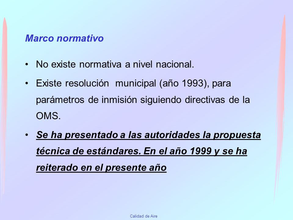 Marco normativo No existe normativa a nivel nacional.
