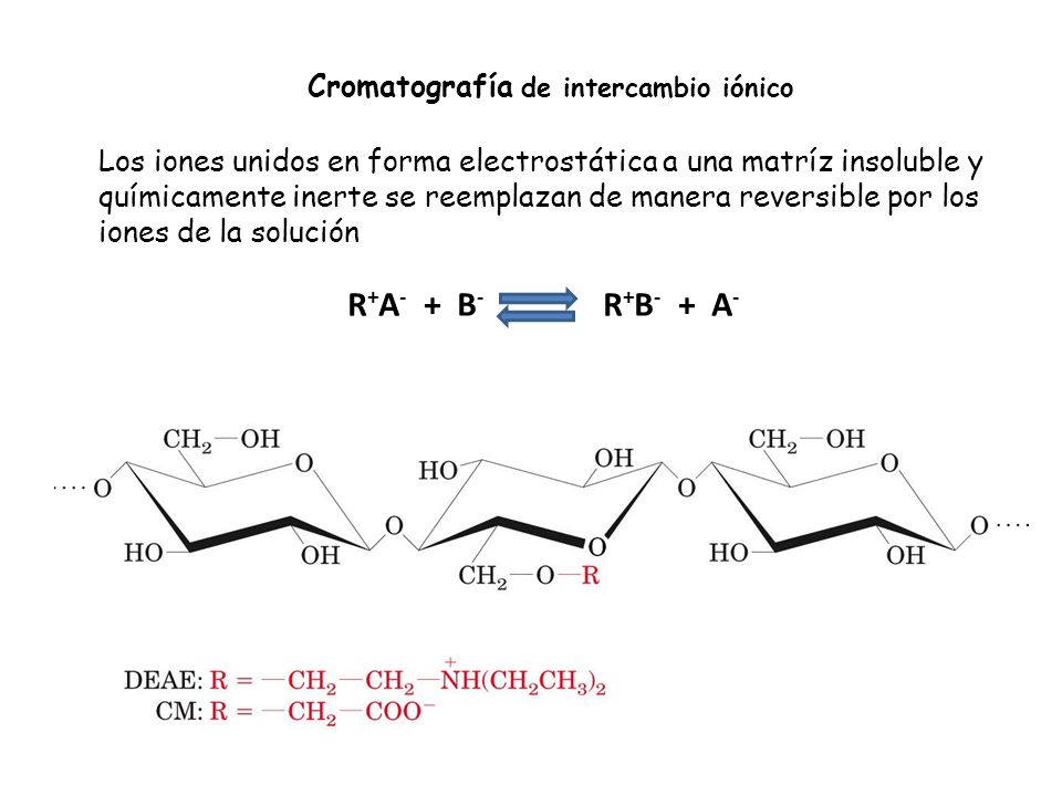 R+A- + B- R+B- + A- Cromatografía de intercambio iónico
