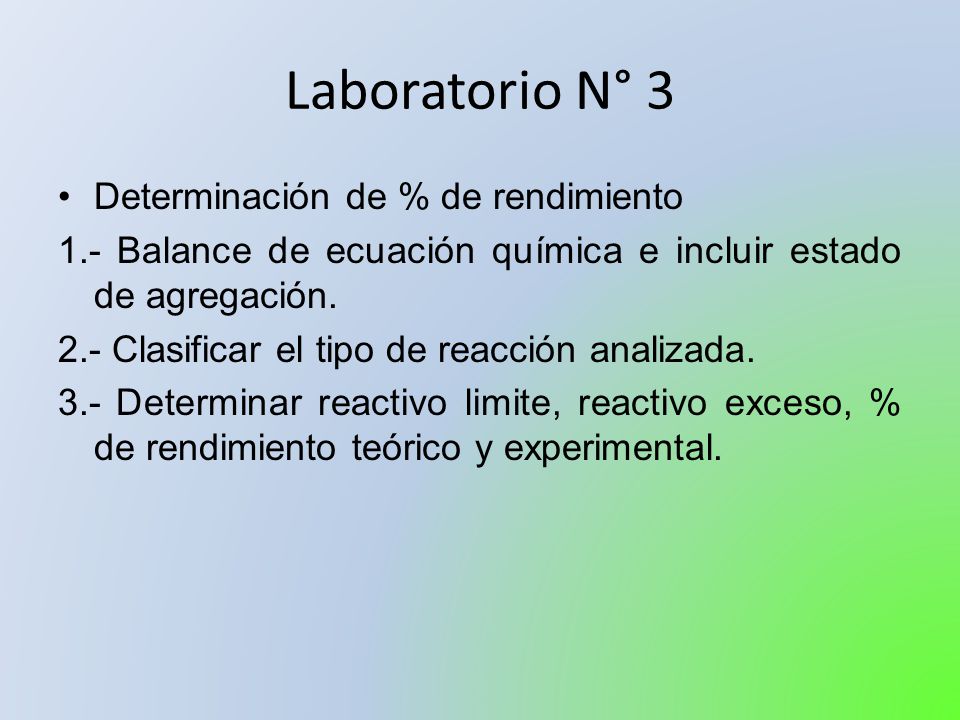 Laboratorio N° 3 Determinación de % de rendimiento
