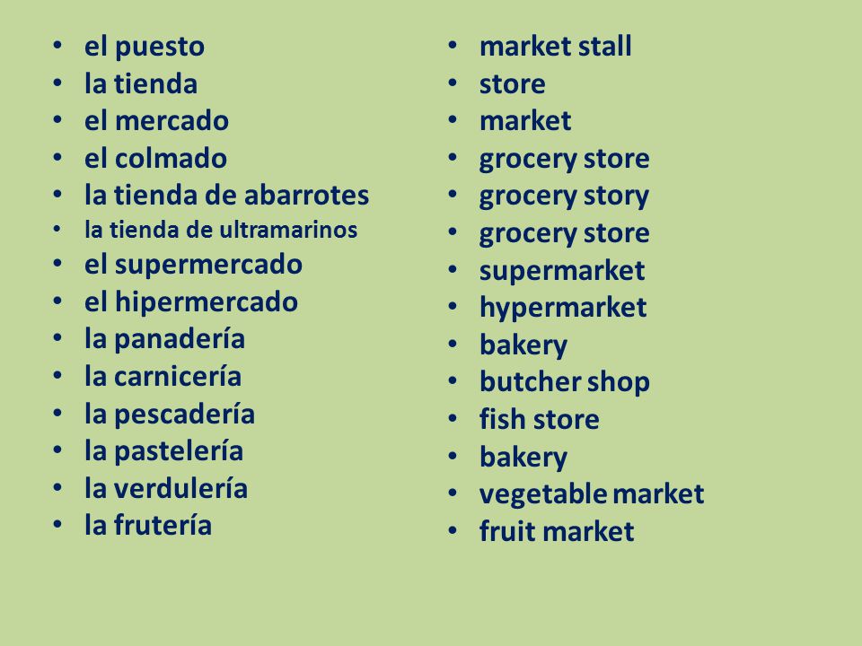 el puesto la tienda el mercado el colmado la tienda de abarrotes