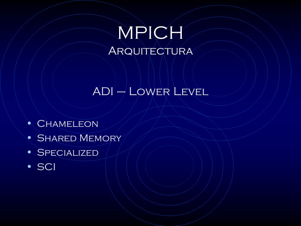 MPICH Arquitectura ADI – Lower Level Chameleon Shared Memory