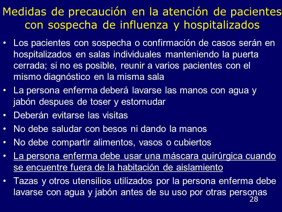 Medidas de precaución en la atención de pacientes con sospecha de influenza y hospitalizados