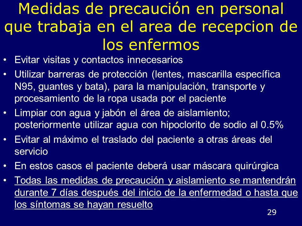 Medidas de precaución en personal que trabaja en el area de recepcion de los enfermos