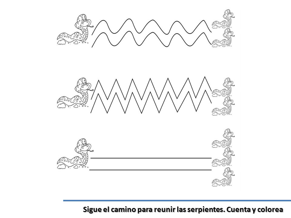 Sigue el camino para reunir las serpientes. Cuenta y colorea