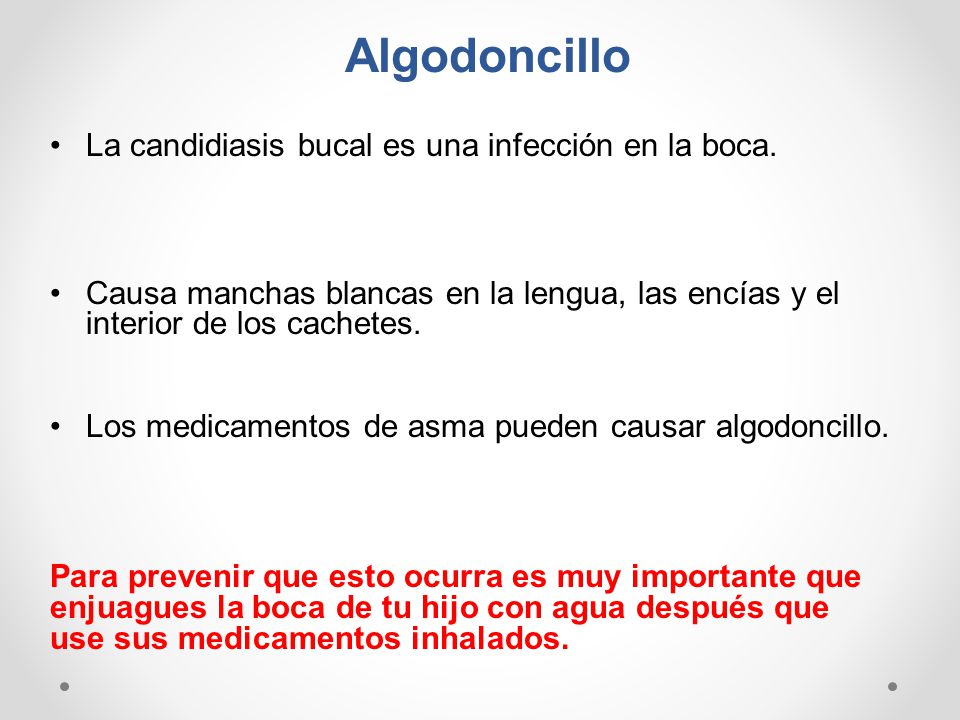 Algodoncillo La candidiasis bucal es una infección en la boca.