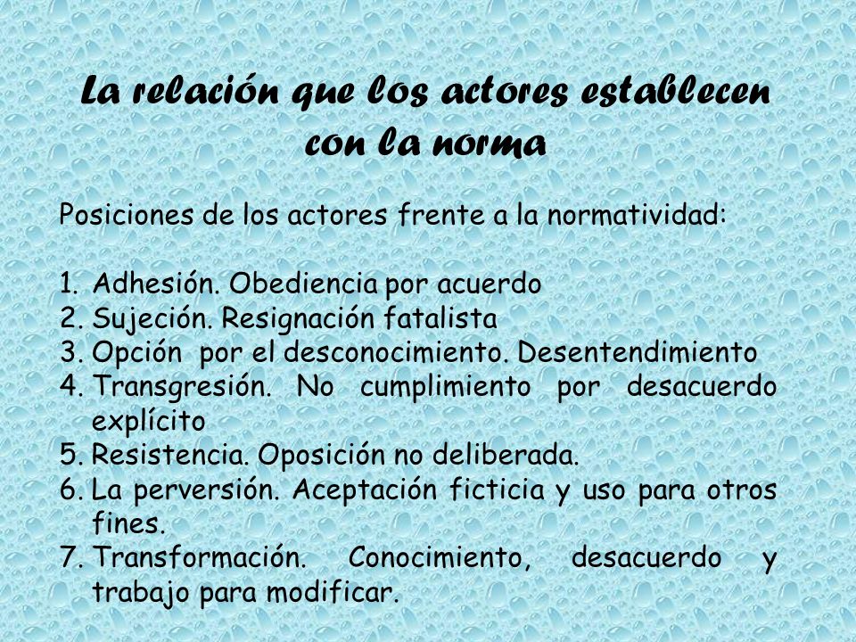 La relación que los actores establecen con la norma
