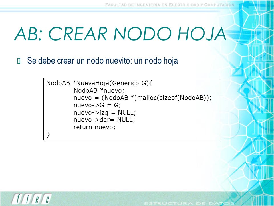 AB: CREAR NODO HOJA Se debe crear un nodo nuevito: un nodo hoja