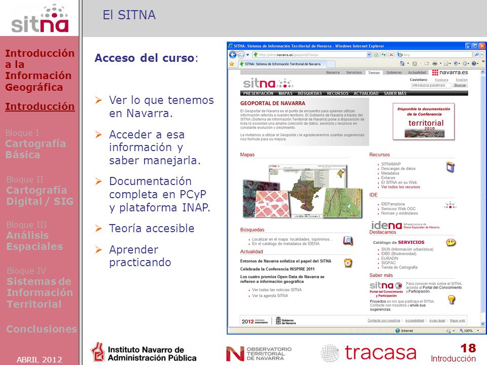 El SITNA Acceso del curso: Ver lo que tenemos en Navarra.