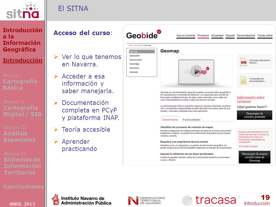 El SITNA Acceso del curso: Ver lo que tenemos en Navarra.