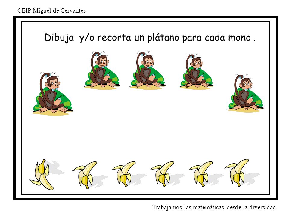 Dibuja y/o recorta un plátano para cada mono .