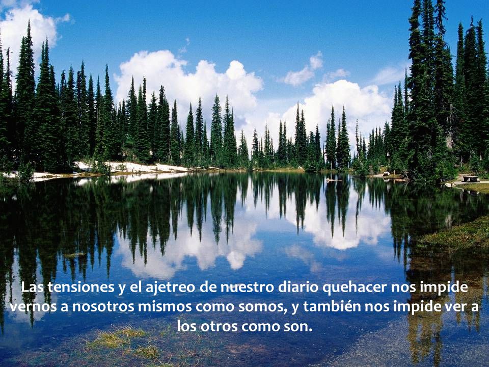 Las tensiones y el ajetreo de nuestro diario quehacer nos impide vernos a nosotros mismos como somos, y también nos impide ver a los otros como son.