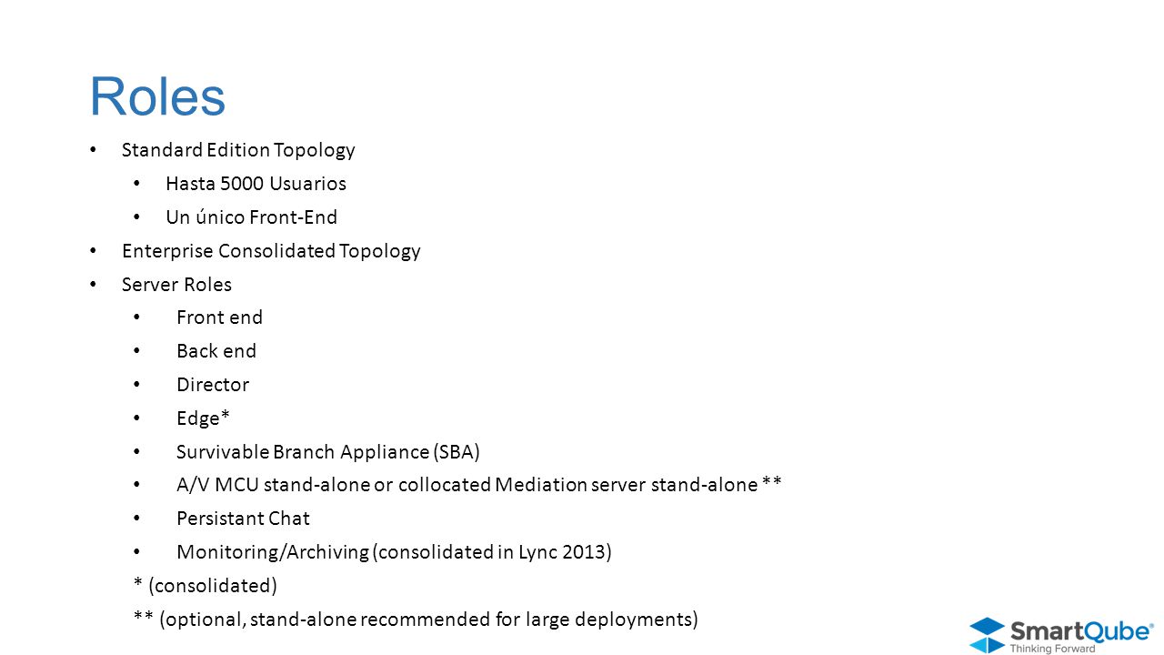 Roles Standard Edition Topology Hasta 5000 Usuarios Un único Front-End