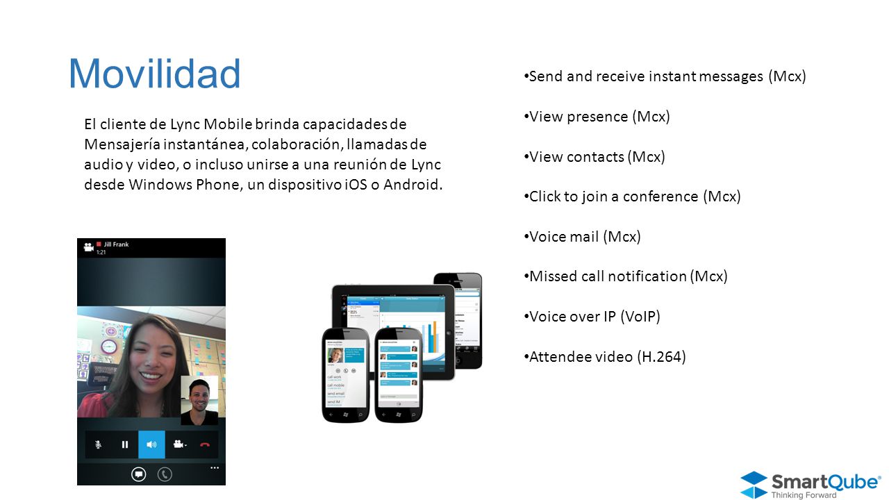 Movilidad Send and receive instant messages (Mcx) View presence (Mcx)