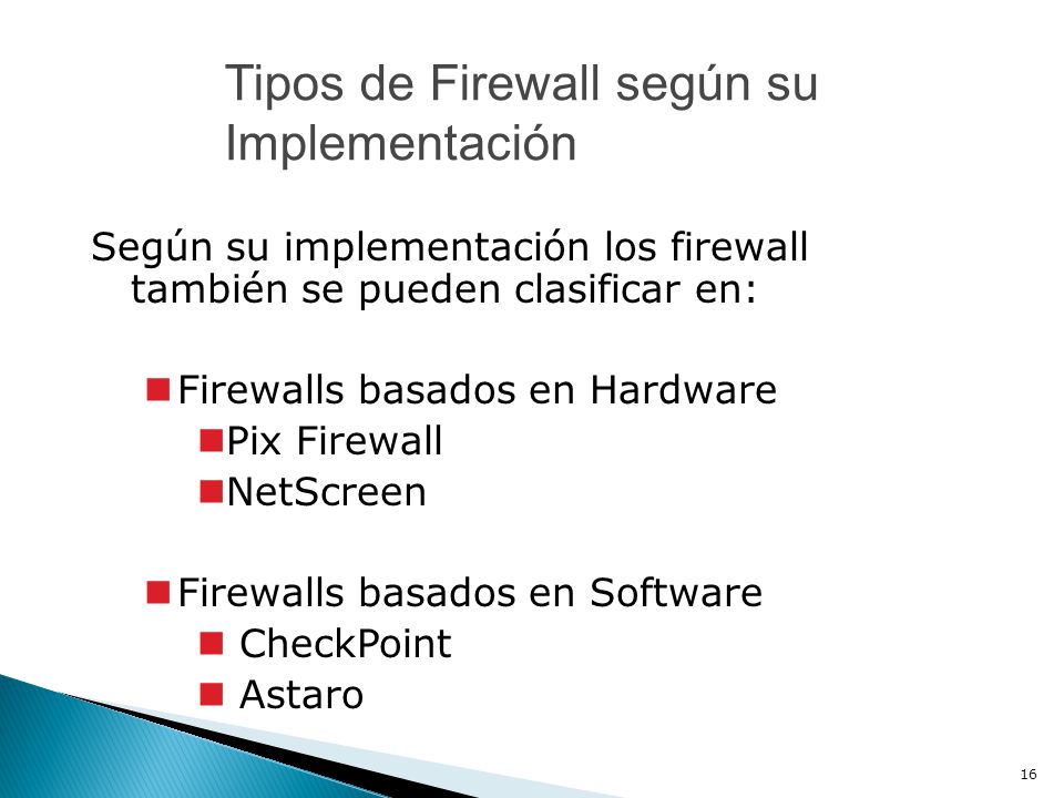 Tipos de Firewall según su Implementación