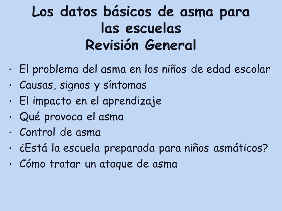 Los datos básicos de asma para las escuelas Revisión General