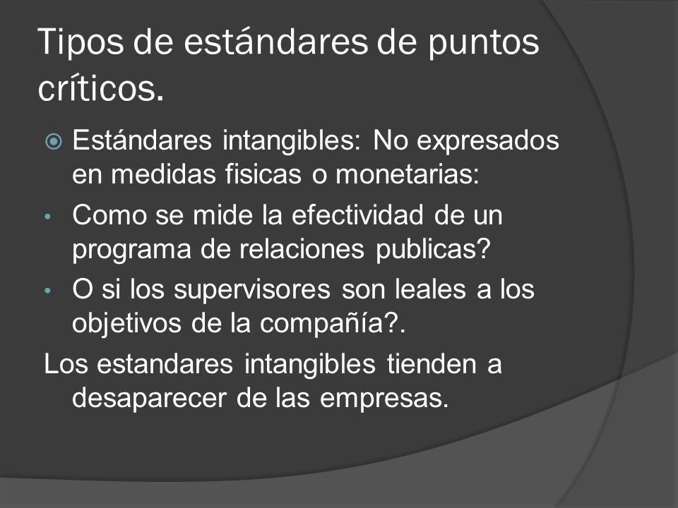 Tipos de estándares de puntos críticos.